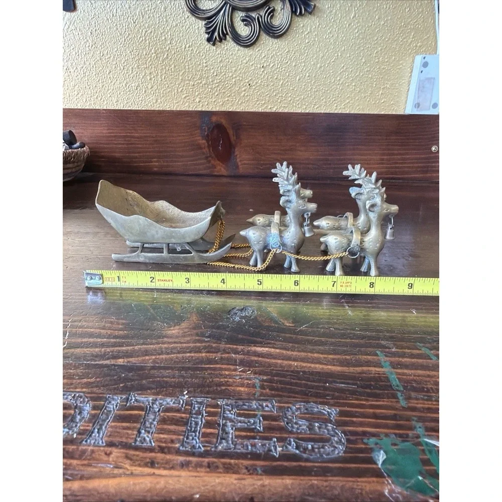 Vintage Brass Reindeer and Sleigh Christmas Centerpiece  Holiday Decor